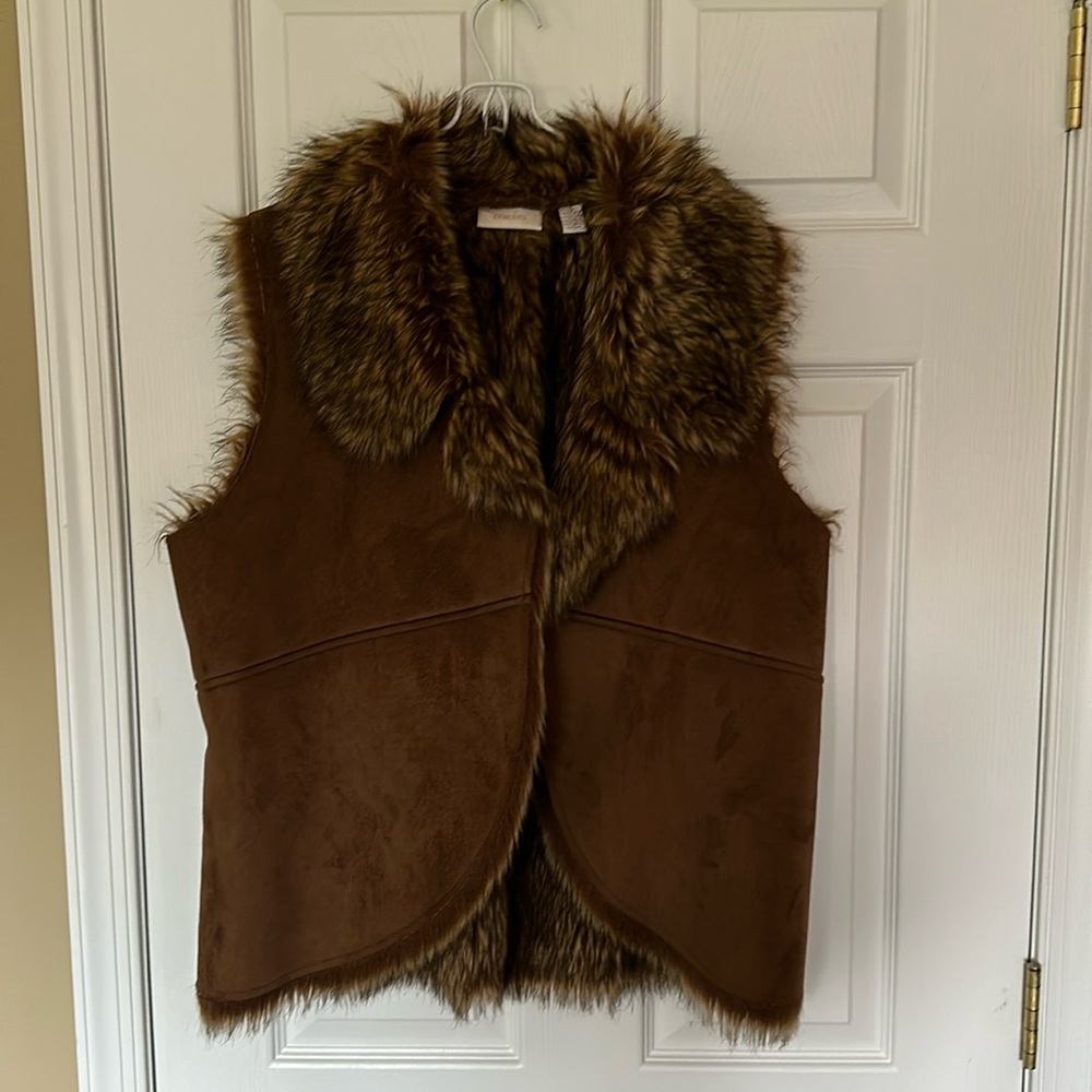 Chicos brown suede faux fur lined vest